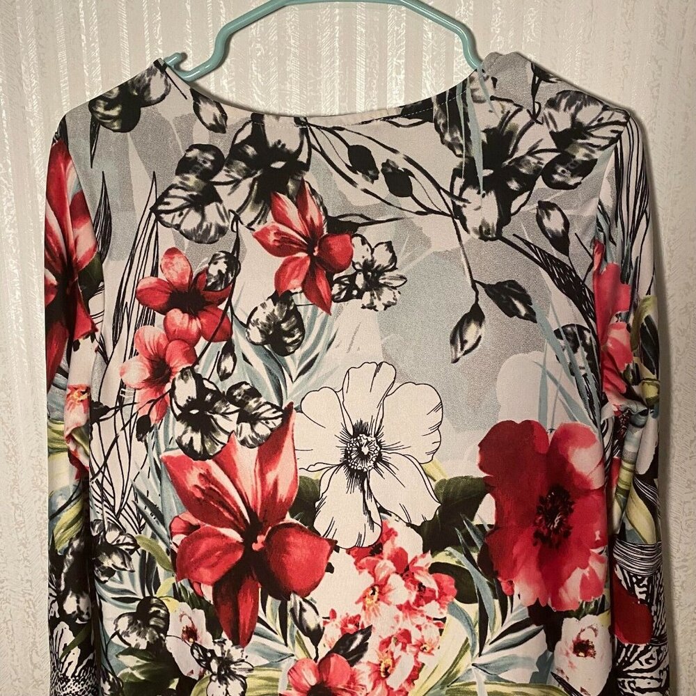 Linea Domani Long Tunic Or Mini Dress Floral Key Hole Stretch Size Medium - Picture 3 of 10